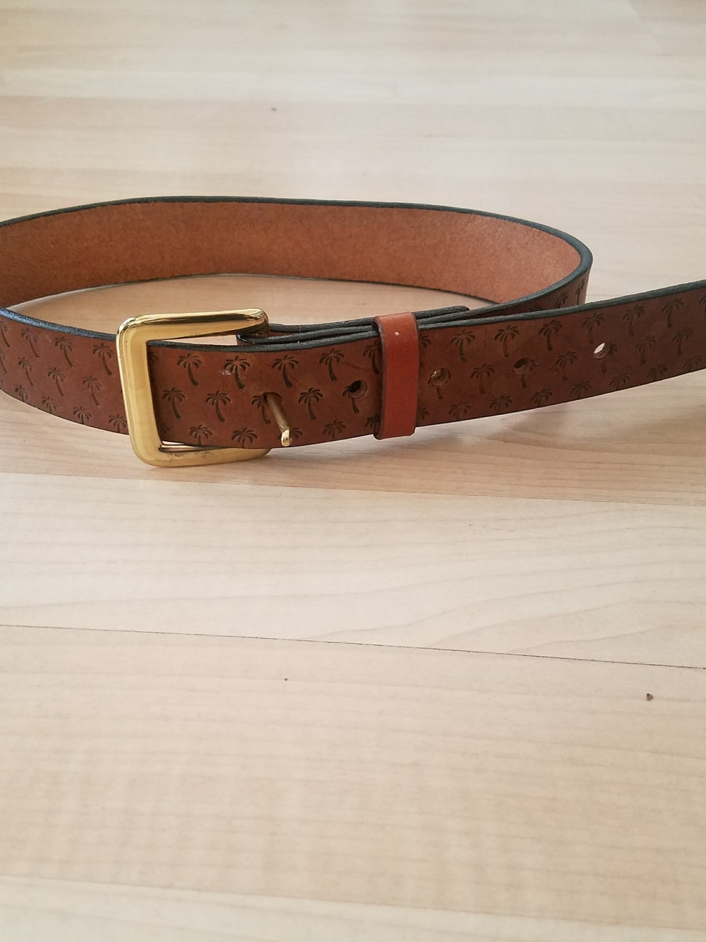 Brown Patterned Belt with Gold-Tone Buckle